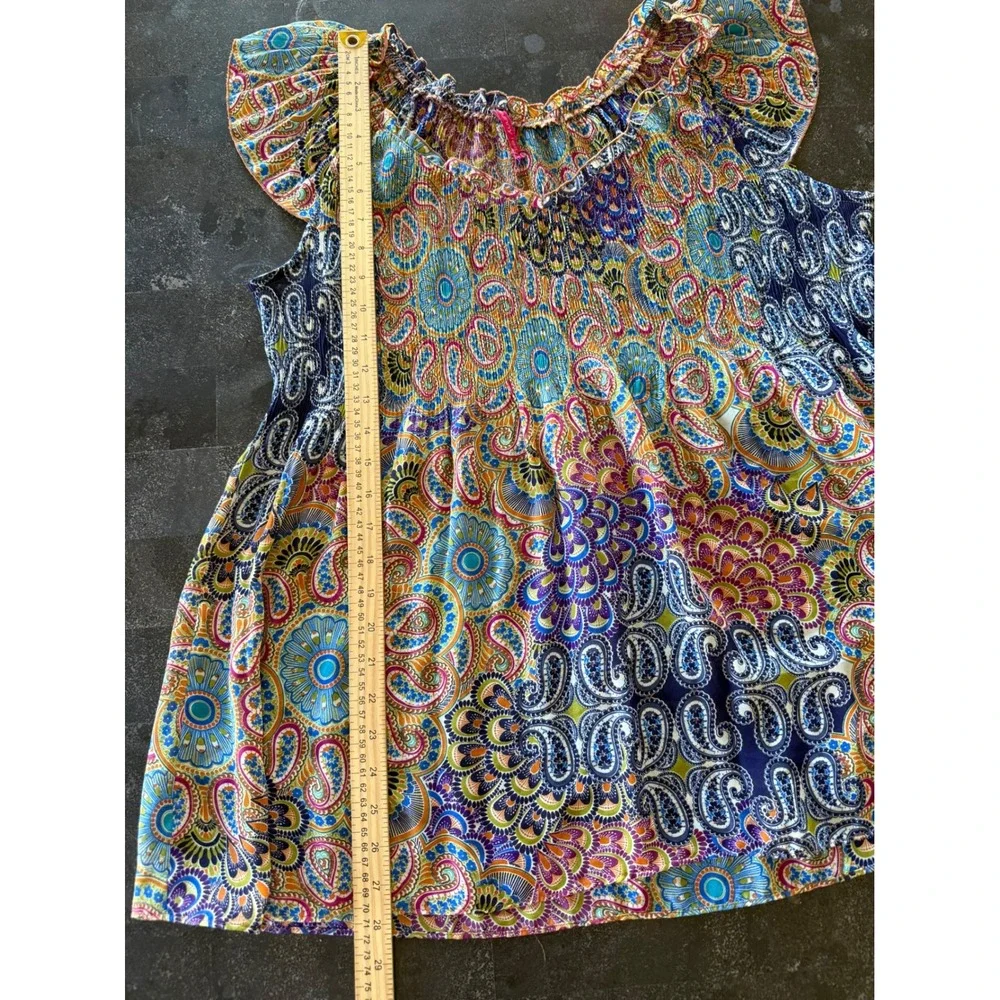 Women's Paisley Blouse Smocked Flutter Sleeve Baby Doll Top Boho Fairy Milk Maid - Picture 8 of 8